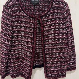 St. John Burgundy and Black Knit Sweater Cardigan Jacket 12